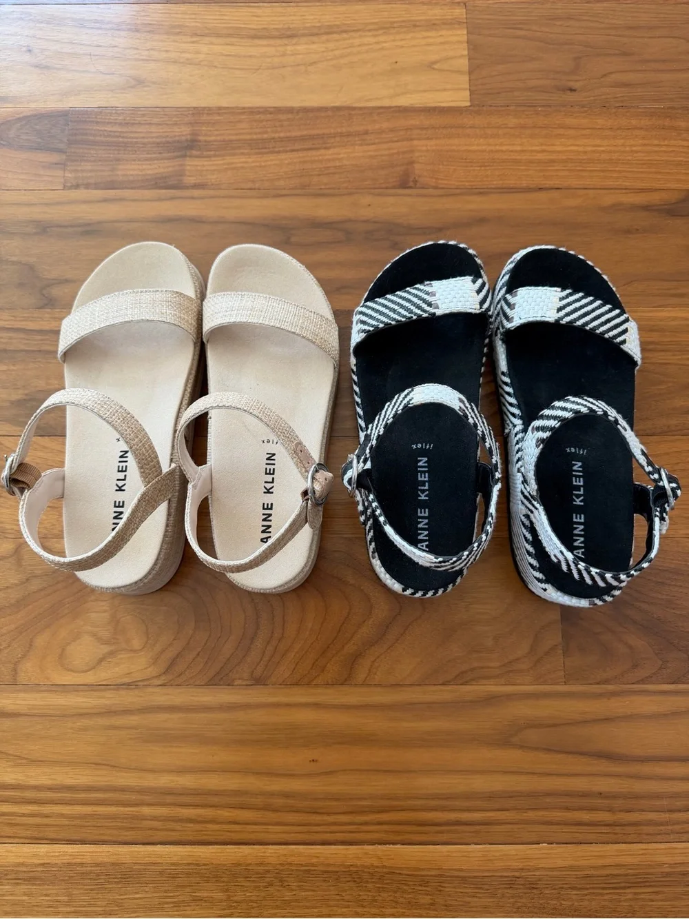 LOT (2) NWOT Anne Klein Vada Platform Sandals Bundle Raffia Woven Neutral Sz 7.5